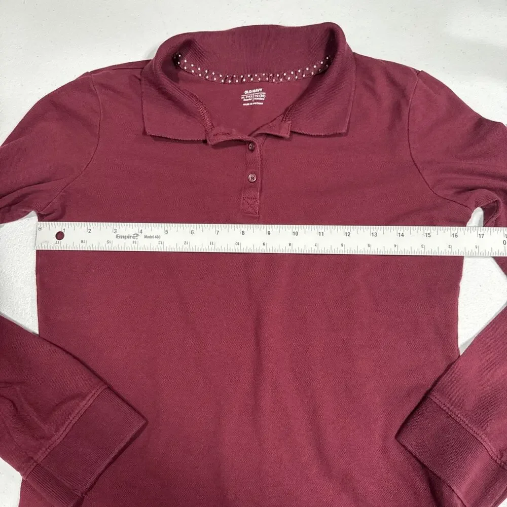 Lot Of 2 Old Navy School Uniform Long Sleeves Polo Shirts Wine Color Size XL (14